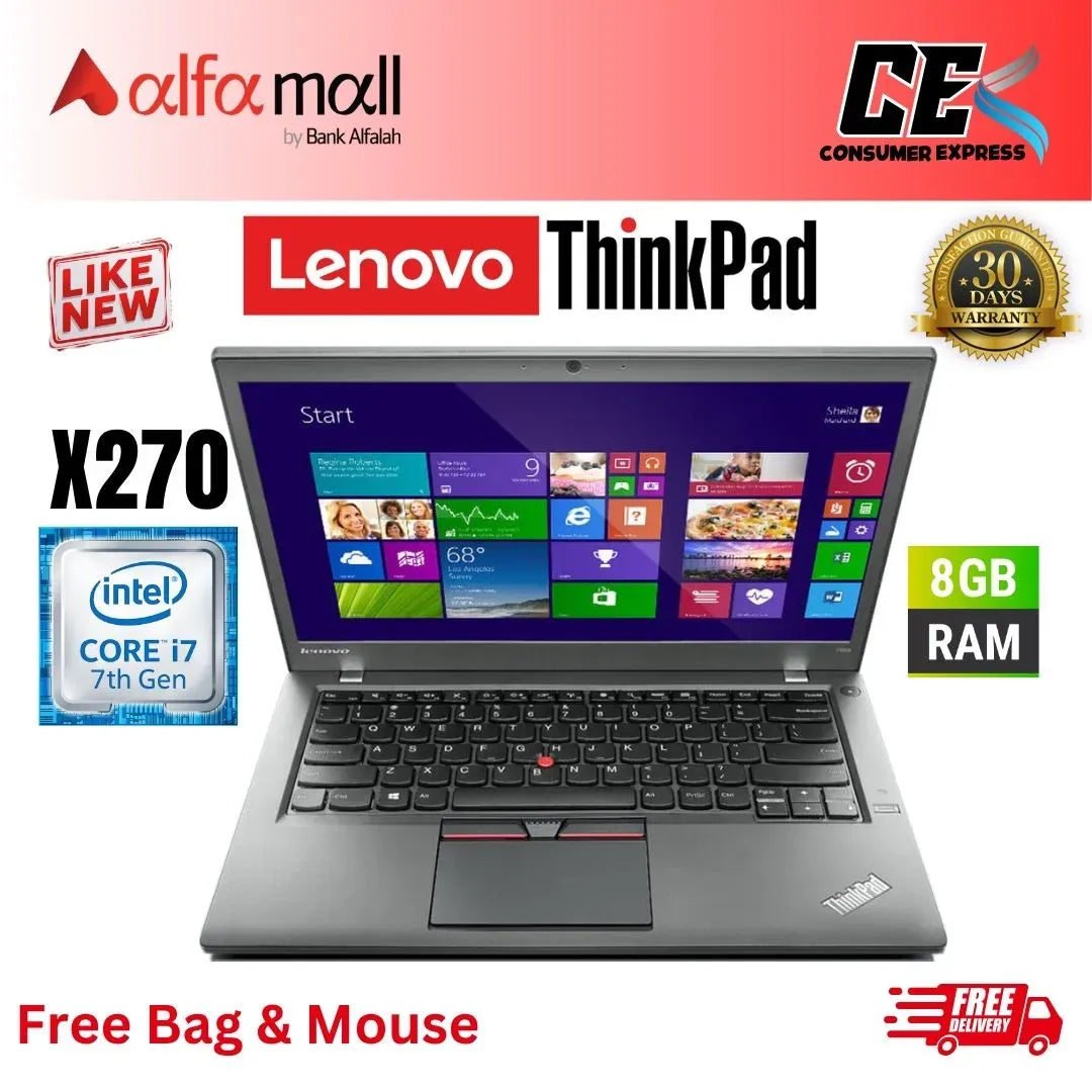 Lenovo Thinkpad X270 Core i7 7th Gen 8GB RAM 240GB SSD 12.5 Inch Display Dual Btery (Like New)