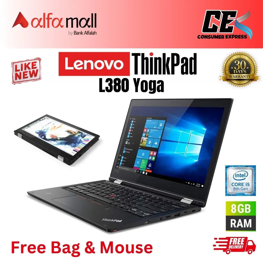 Lenovo Thinkpad YOGA L380 2in1 Laptop Core i5 8th Generi 8GB Ram 256GB SSD 13.3 Inch Touchscreen (Like New) Free Bag & Mouse
