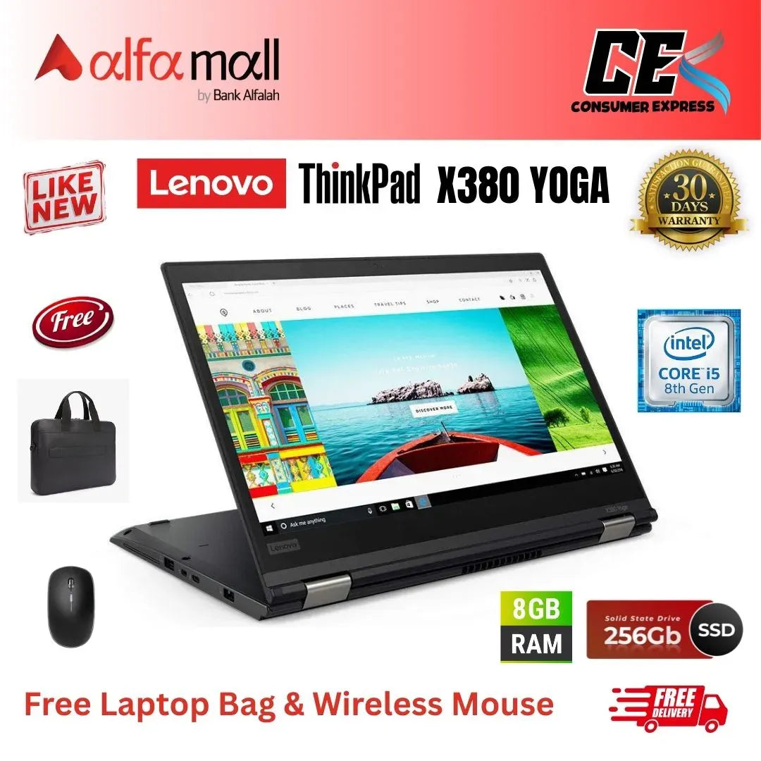 Lenovo Thinkpad YOGA X380 2in1 Laptop Core i5 8th Generi 8GB Ram 256GB SSD 13.3 Inch Touchscreen Display (Like New) Free Bag & Mouse
