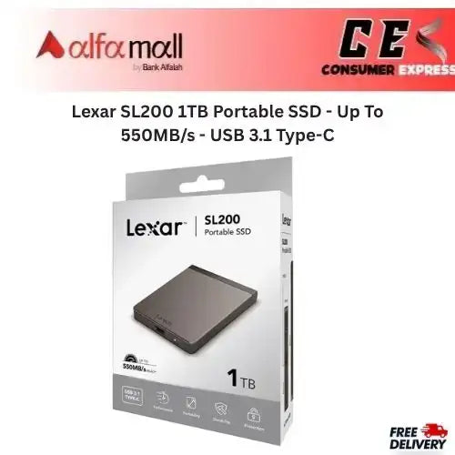 Lexar SL200 1TB Portable SSD Up To 550MB/s USB 3.1 TypeC