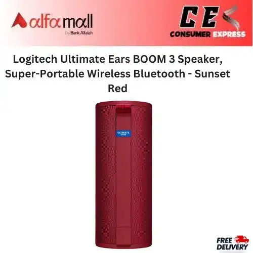 Logitech Ultimate Ears BOOM 3 Speaker, Super-Portable Wireless Bluetooth - Sunset Red