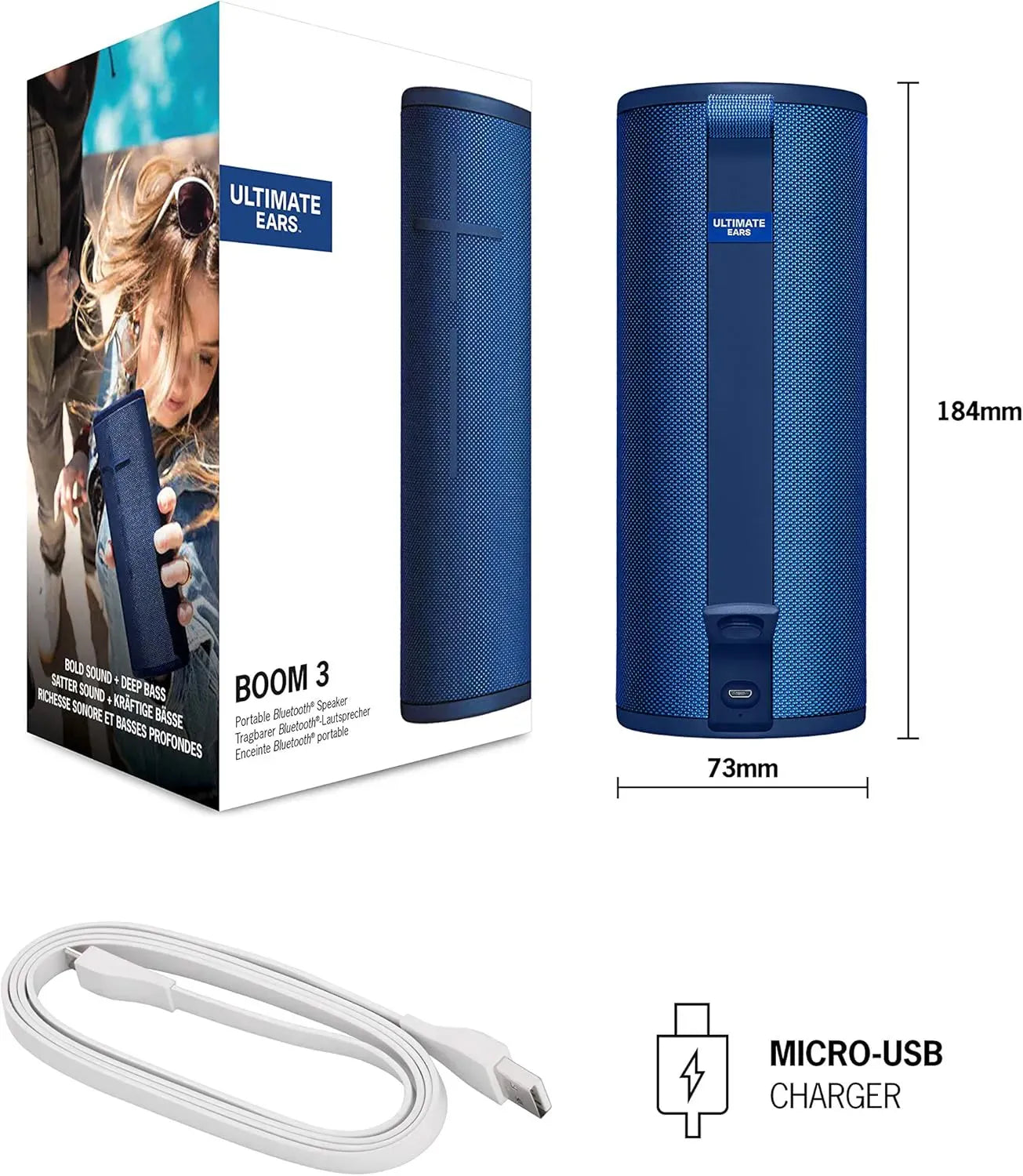 Logitech Ultime Ears BOOM 3 Speaker, SuperPortable Wireless Bluetooth Lago Blue