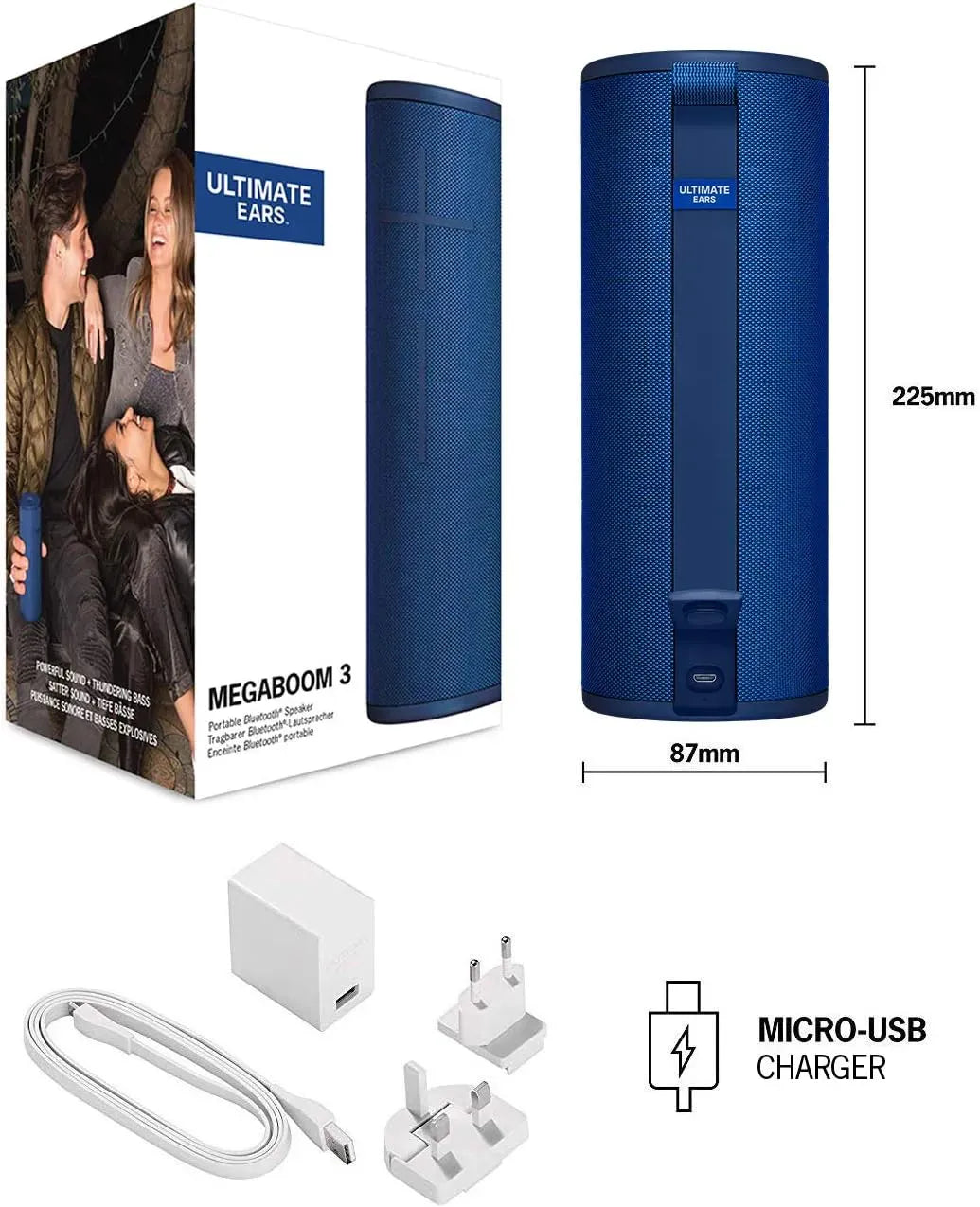 Logitech Ultime Ears MEGABOOM 3 Portable Wireless Bluetooth Speaker Lago Blue