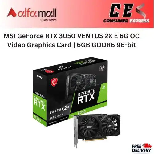 MSI GeForce RTX 3050 VENTUS 2X E 6G OC Video Graphics Card | 6GB GDDR6 96-bit