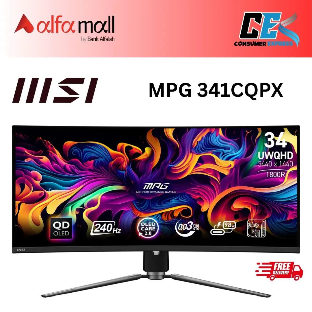 MSI MPG 341CQPX QDOLED 34inch 1440p HDR 240Hz Curved Ultrawide Gaming Mitor