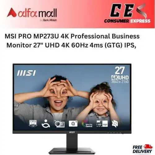 MSI PRO MP273U 4K Professional Business Monitor 27" UHD 4K 60Hz 4ms (GTG) IPS, HDR Ready