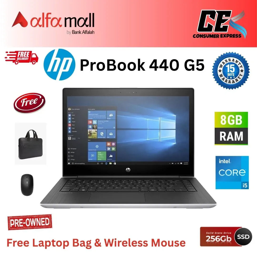 HP ProBook 440 G5 Laptop Intel Core i58250U (8th Gen) 8GB RAM 256GB SSD Free Bag & Mouse (Like New) )