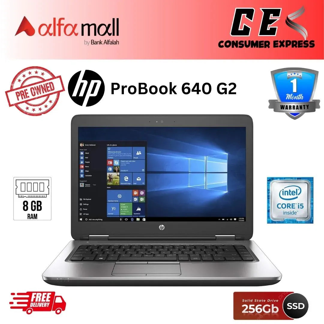 HP ProBook 640 G2 Laptop Intel Core i56300U Upto 3.0GHz, 14 HD Display, 8GB RAM, 256GB NVMe SSD, DisplayPort, WiFi, Bluetooth, Windows 10 Pro (Preowned)