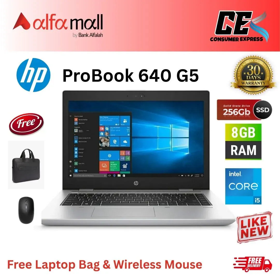 HP ProBook 640 G5 Laptop 256GB SSD 8GB RAM Intel Core i58365U 8th Gen 14. FHD Display Backlit Keyboard Webcam Charger (Like New) Free Bag & Mouse