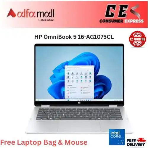 HP OmniBook 5 16AG1075CL Ryzen AI 7 350, 32GB DDR5 RAM, 1TB SSD, Rade, 16Inch 2K Touch, Glacier Silver (Brand New, 1 Year Warranty)
