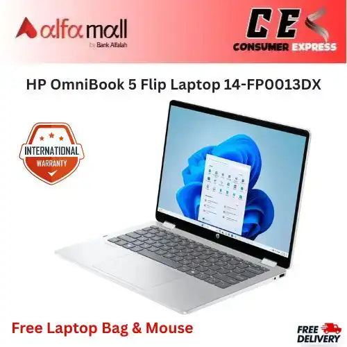 HP OmniBook 5 Flip Laptop 14-FP0013DX - Intel Core 5 120U 8GB 512GB Backlit KB Windows 11 14" 2K Touchscreen (Brand New, International Warranty) -