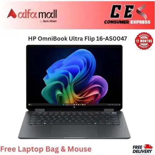 HP OmniBook Ultra Flip 16AS0047 Core Ultra 7 256V, 16GB RAM, 512GB SSD, Intel Graphics, 16Inch 3K OLED Touch, Eclipse Grey (Brand New, 1 Year Warranty)