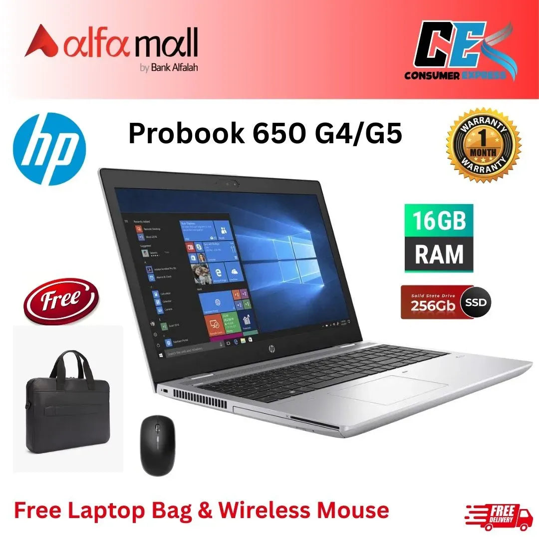 HP Probook 650 G4/G5 Core i5 8th Gen 16GB Ram 256GB SSD 15.6inch Display Free Bag & Mouse (Like New)