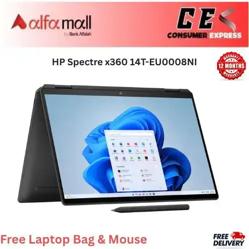 HP Spectre x360 14TEU0008NI Core Ultra 7 155H, 16GB DDR5 RAM, 1TB SSD, Intel Arc, 14Inch 3K OLED Touch, Nightfall Black (Brand New, 1 Year Warranty)