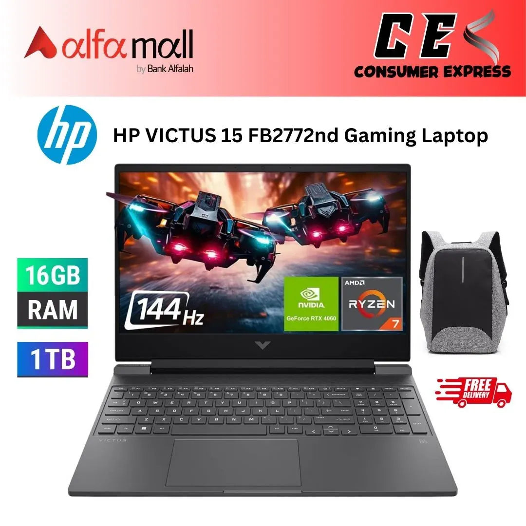 HP VICTUS 15 FB2772nd AMD Ryzen 7 8845HS Processor 16GB 1TB SSD 8GB NVIDIA GeForce RTX4060 GDDR6 GC 15.6" Full HD 1080p 144Hz IPS MicroEdge AG Display DTS: X Ultra Audio Backlit KB W11 (Mica Silver, NEW)