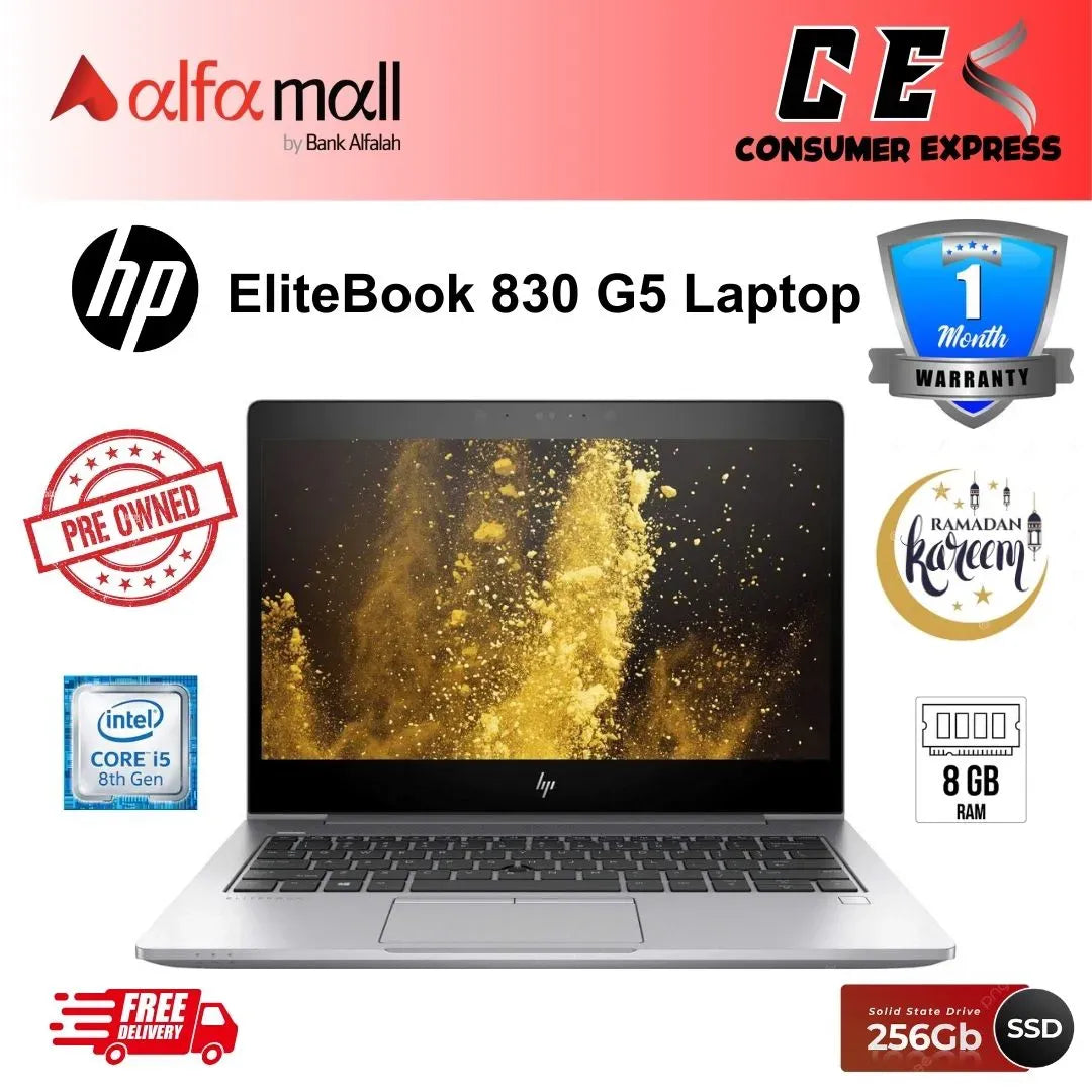 HP Elitebook 830 G5 13.3" FHD, Core i58350U 1.7GHz, 8GB RAM, 256GB Solid Ste Drive, Windows 11 Pro 64Bit, CAM (Preowned)