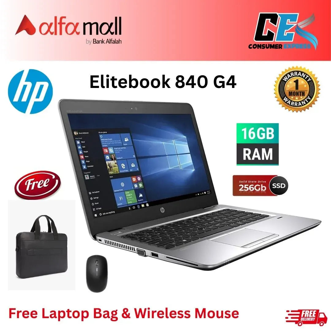 HP Elitebook 840 G4 Core i5 7th Gen 16GB Ram 256GB SSD 14inch Display Free Bag & Mouse