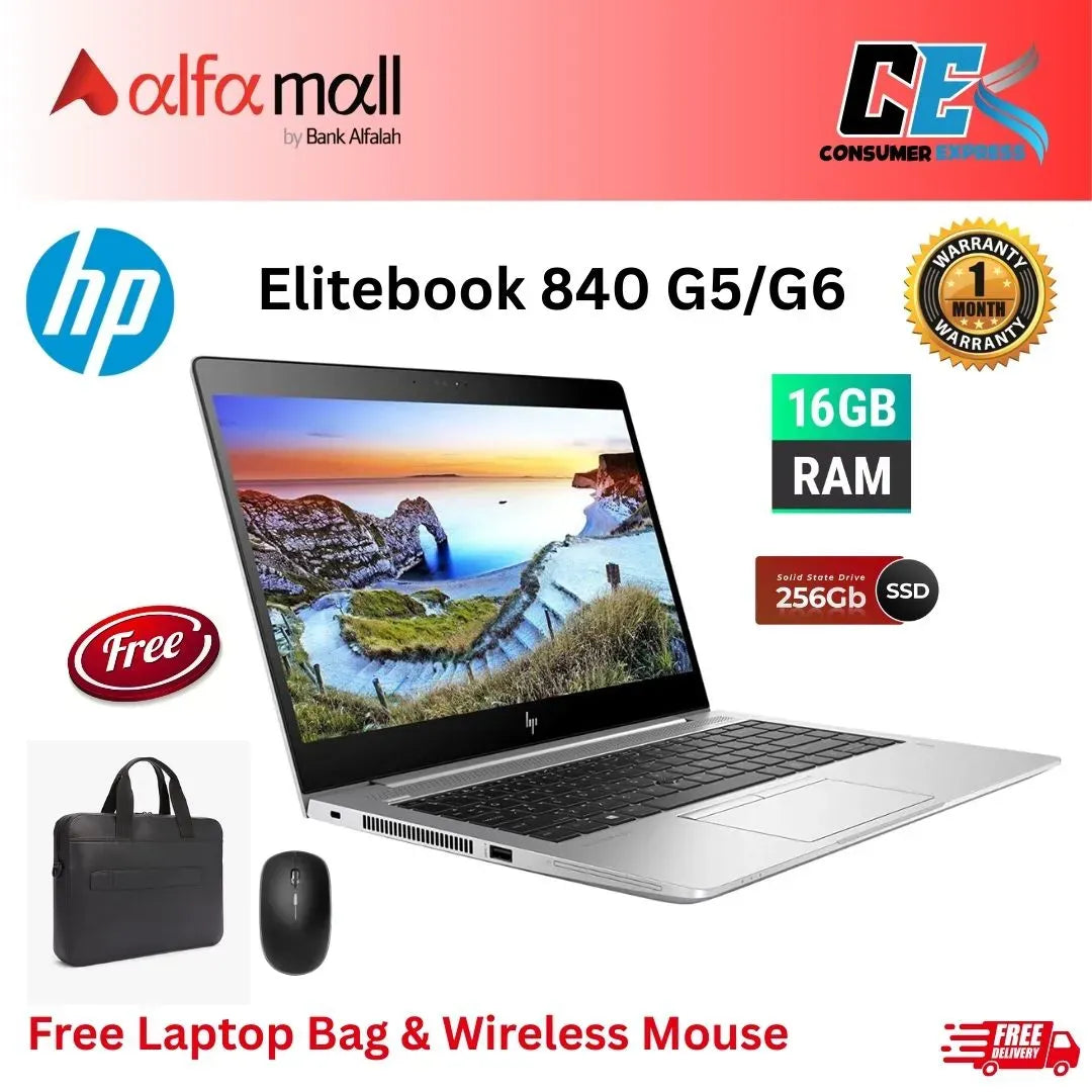 HP Elitebook 840 G5/G6 Core i5 8th Gen 16GB Ram 256GB SSD 14inch Display Free Bag & Mouse