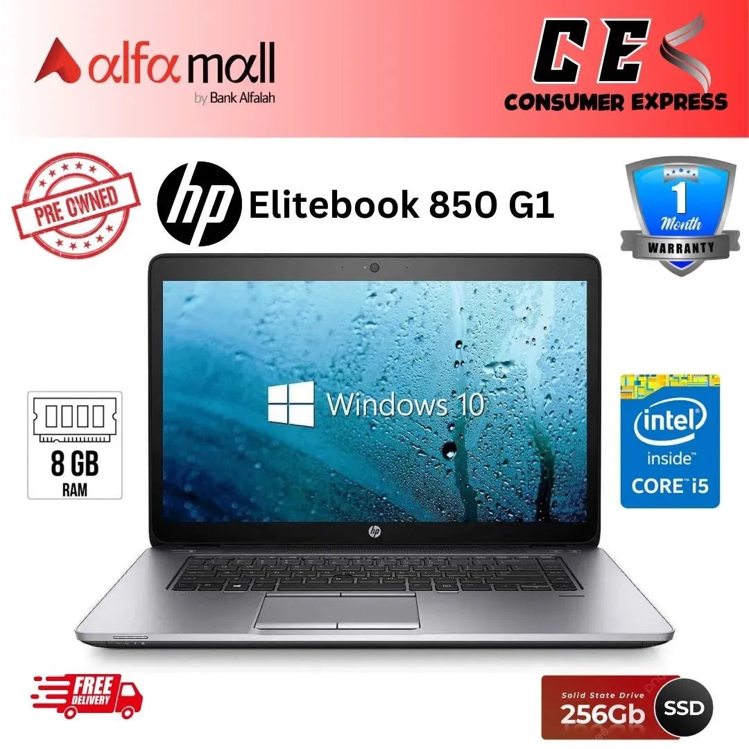 HP Elitebook 850 G1 Core i54300U 1.9GHz, 8GB RAM, 256GB Solid Ste Drive, Windows 10 Pro 64Bit, 15.6" HD Display (Preowned)