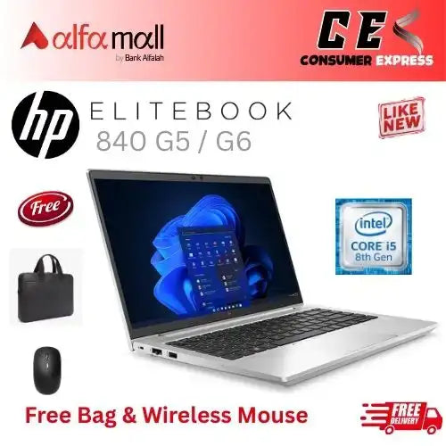 HP EliteBook 840 G5 / G6 Corei58th Gen 16GB RAM 256GB SSD 14 Inch Display (Like New) Free Bag & Mouse