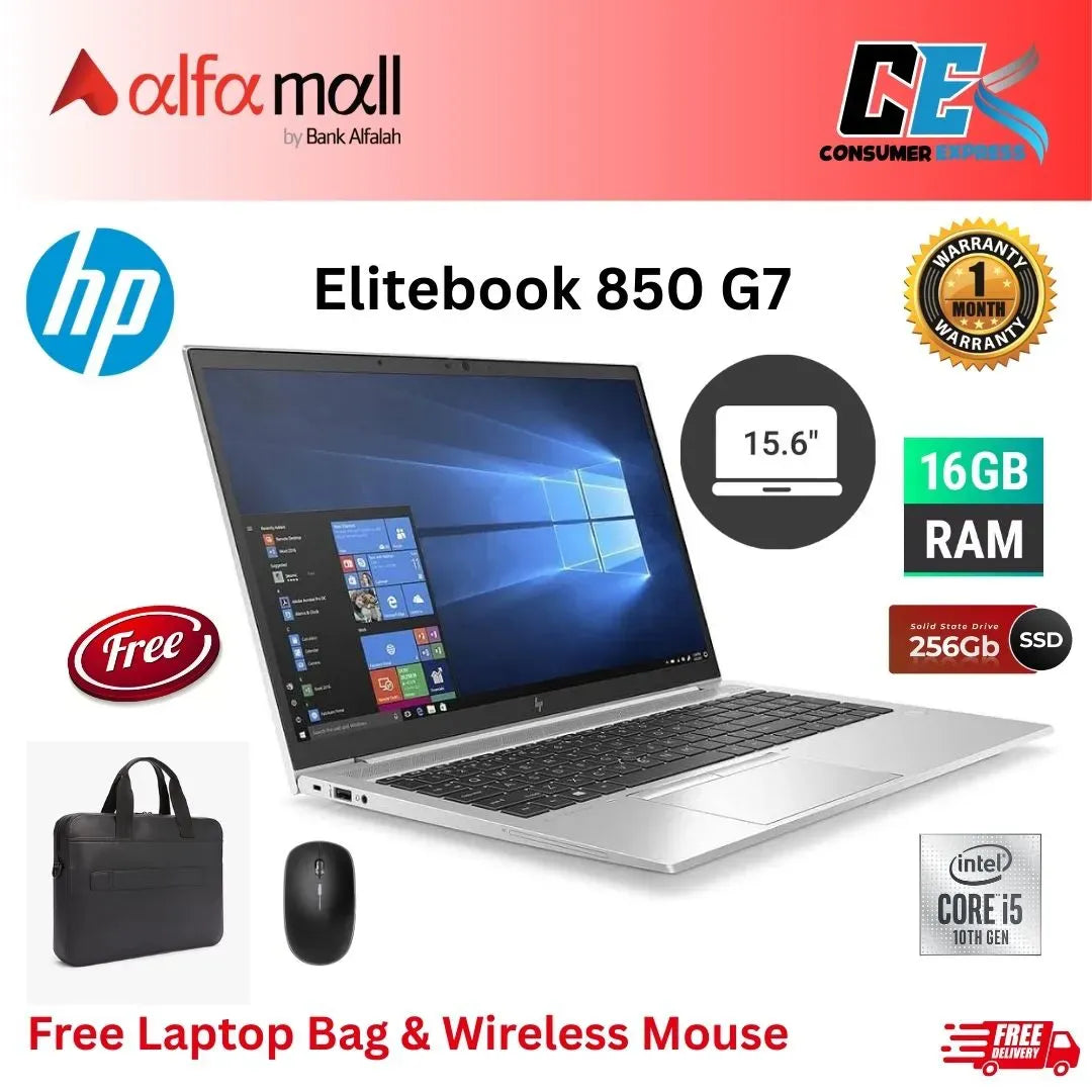HP Elitebook 850 G7 Core i5 10th Gen 16GB Ram 256GB SSD 15.6inch Display Free Bag & Mouse