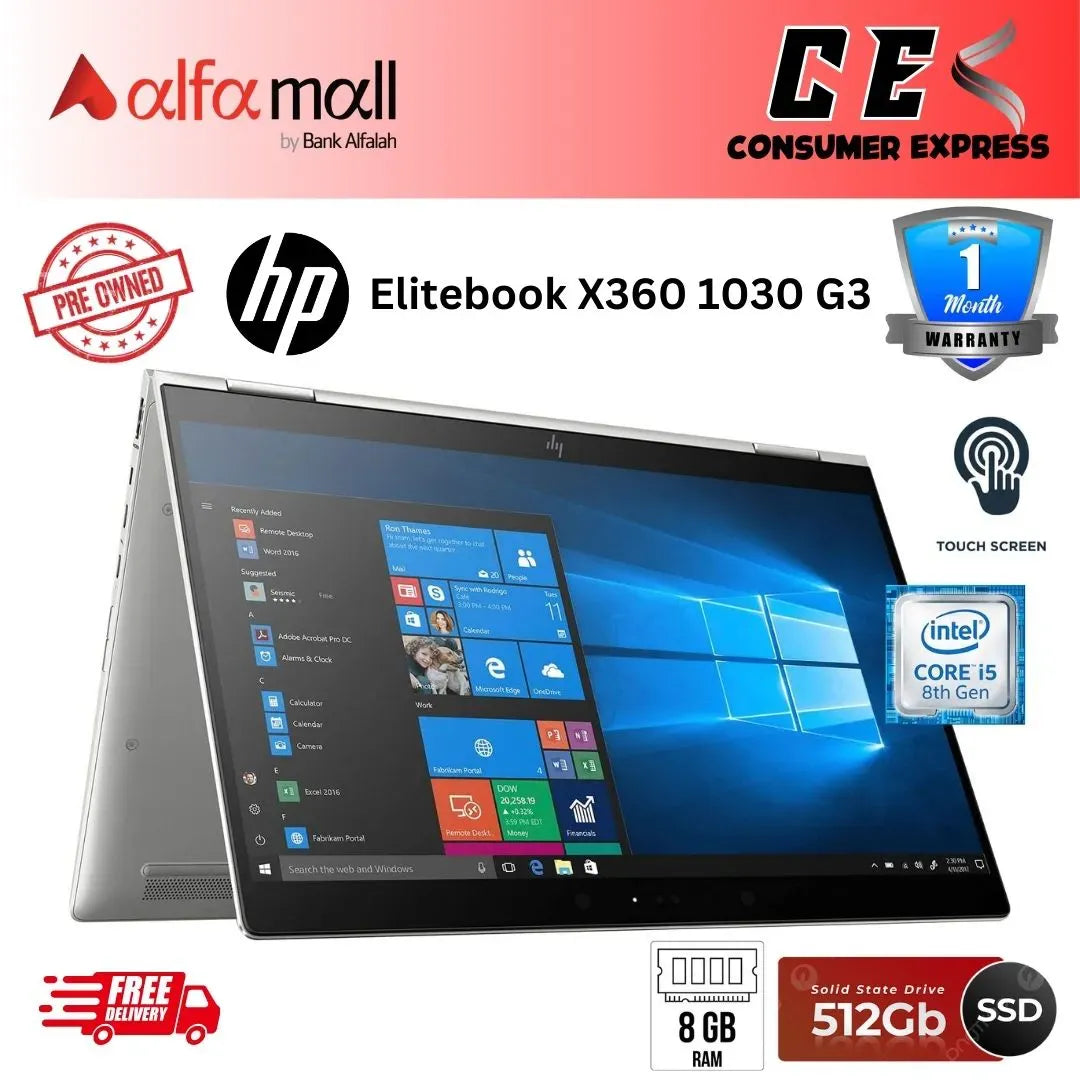 HP Elitebook X360 1030 G3 2in1 Business Laptop Intel Core i58350U, 8GB RAM, 512GB SSD, 13.3 Touchscreen FHD (1920x1080) Backlit, Thunderbolt, Webcam Windows 10 Pro (Preowned)