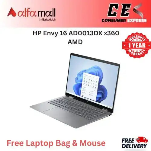HP Envy 16 AD0013DX x360 AMD Ryzen 5 8640HS 8GB Ram 512GB SSD 16 Inch WUXGA IPS Touchscreen (New 1 Year Warranty) Free Bag & Mouse