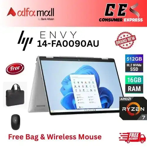 HP Envy X360 14FA0090AU 2in1 AMD Ryzen 78840HS 16GB Ram 512GB Hard Drive SSD 14 Inch Diagal 2K Touch Win11 Brand New (New, Official Warranty) Free Bag & Mouse