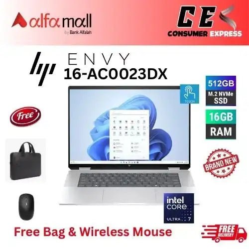 HP Envy X360 16AC0023DX 2in1 Core 7150U 16GB Ram 512GB Hard Drive SSD+ Intel Iris Xe Graphics 16 Inch WUXGA IPS Touch Win11 (New, 1Yr Internial Warranty) Free Bag & Mouse