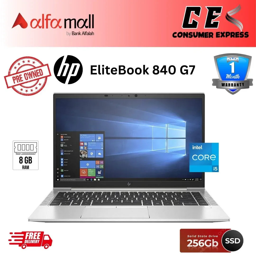 HP EliteBook 840 G7 | Intel Core i5-10210U, 8GB RAM, 256GB SSD, Intel UHD 620, Backlit KB, 14" FHD IPS DISPLAY (Like New) Free Bag & HP WIreless Mouse