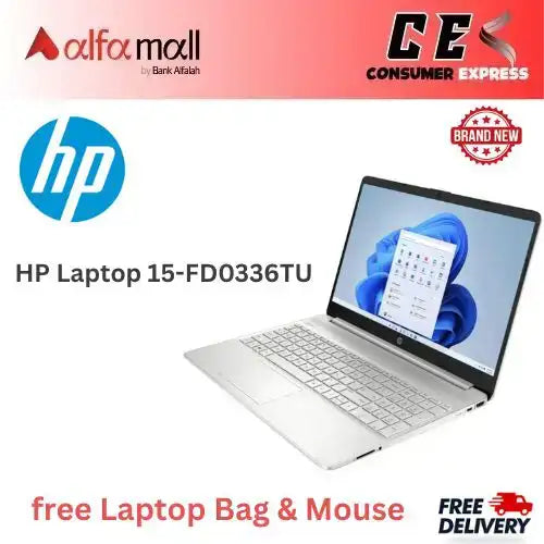 HP Laptop 15FD0336TU Intel Core i5 13th Gen 8GB 512GB SSD 15.6Inch FHD Display Backlit KB Dos Nural Silver (New, 1 Year Warranty) Free Bag & Mouse