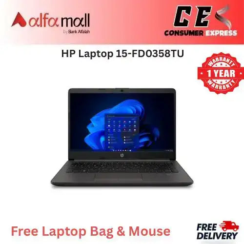 HP Laptop 15FD0358TU Intel Core i71355U 13th Gen, 8GB RAM DDR4, 512GB SSD NVMe, Intel Graphics, 15.6" FHD, Win 11, Silver (New 1 Year Warranty) Free Bag & Mouse