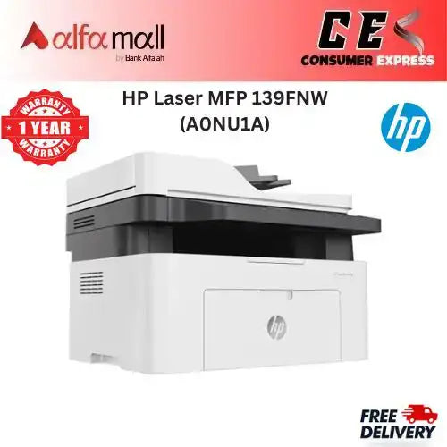 HP Laser MFP 139FNW (A0NU1A) Printer Print, Copy, Scan, Fax Up to 1,200 x 1,200 dpi (Brand New, 1 Year Warranty)