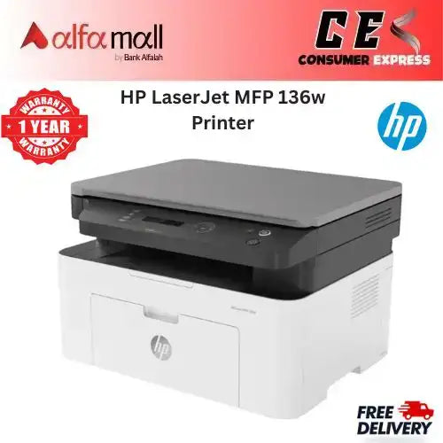 HP LaserJet MFP 136w Printer A4 Black and White (Brand New, Official 1 Year Warranty)