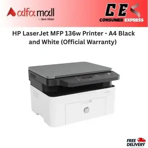 HP LaserJet MFP 136w Printer A4 Black and White (Official Warranty)