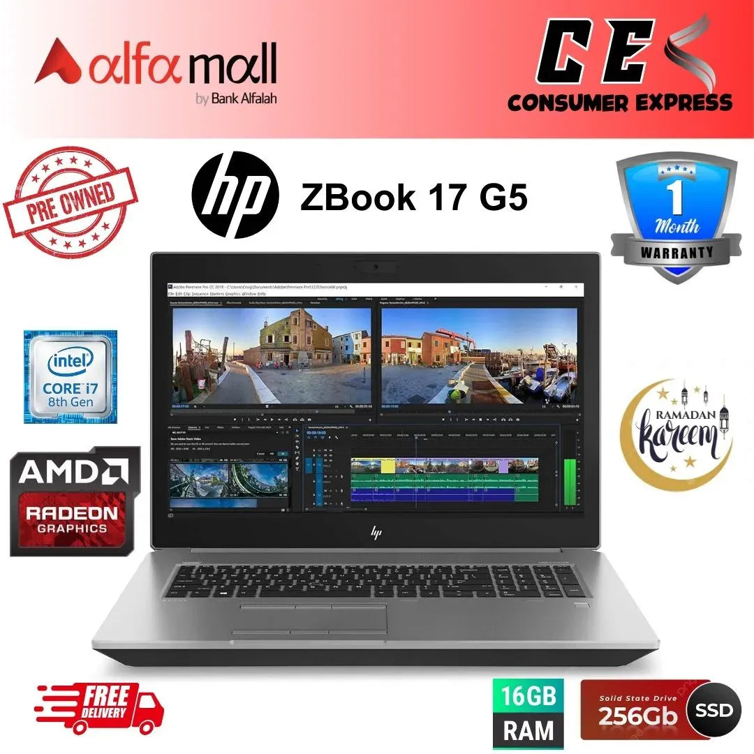 HP ZBook 17 G5 Core i78750H 8th Gen 16GB RAM 256GB SSD 17.3" HD+ AMD RadePro WX 4170 PreOwned