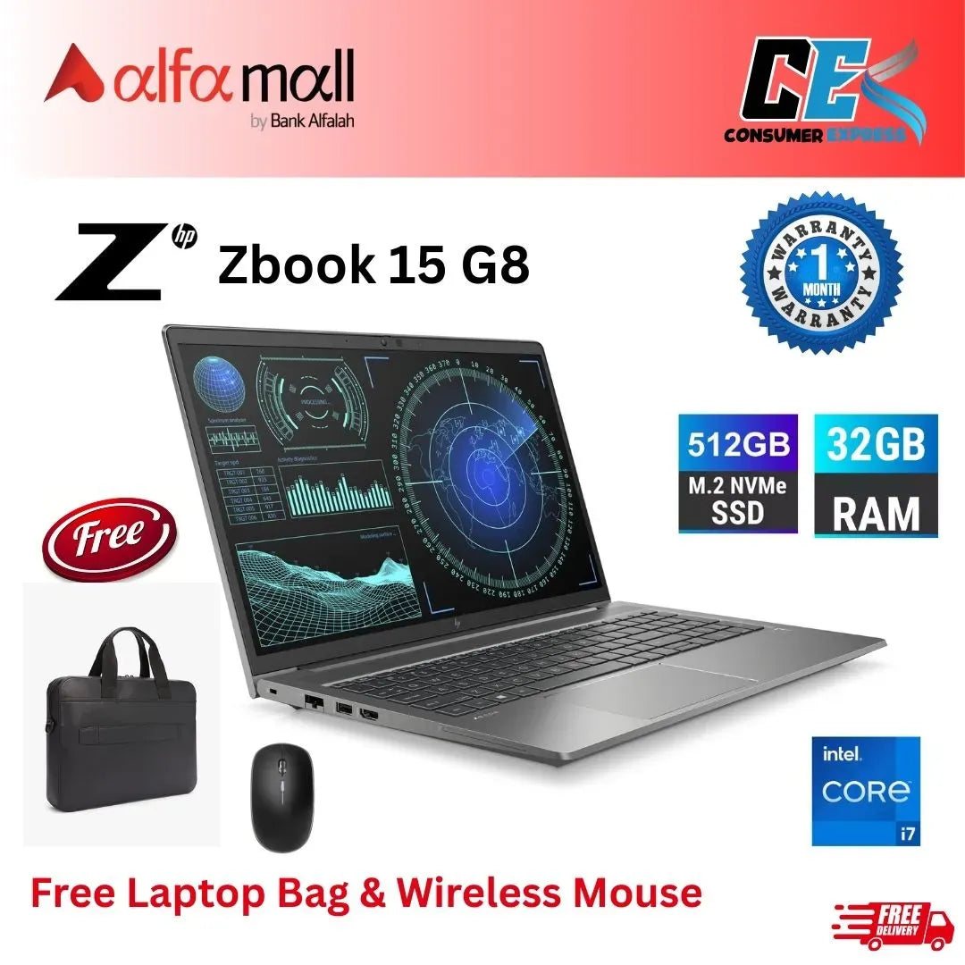 HP ZBook Power G8 Mobile Worksti Intel 11th Gen i711850H Octacore 32 GB RAM 512 GB SSD  15.6" Full HD display Quadro T2000 Graphic card Free Bag and Mouse (Like New)