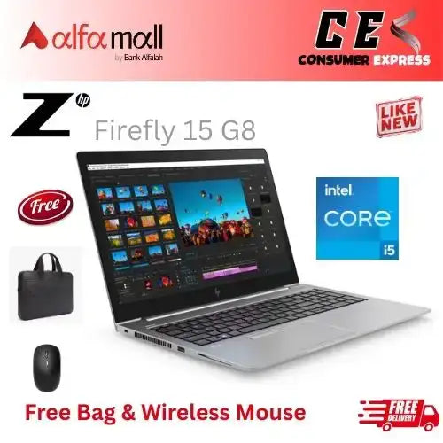 HP Zbook Firefly 15 G8 Corei511th Gen 16GB RAM 512GB SSD 15 Inch Display (Like New) Free Bag & Mouse