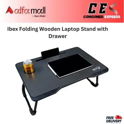 Ibex Folding Portable Wooden Study Laptop Stand with Drawer