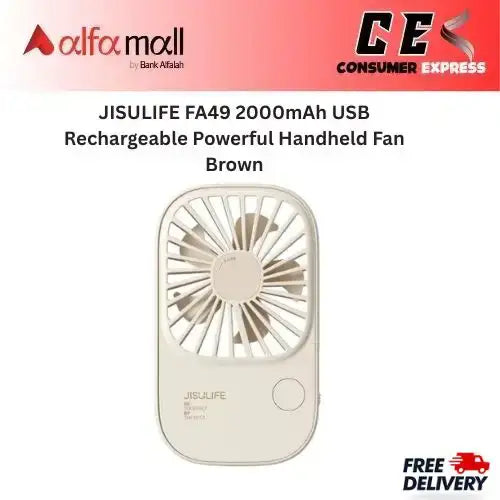 JISULIFE FA49 2000mAh USB Rechargeable Powerful Handheld Fan Brown