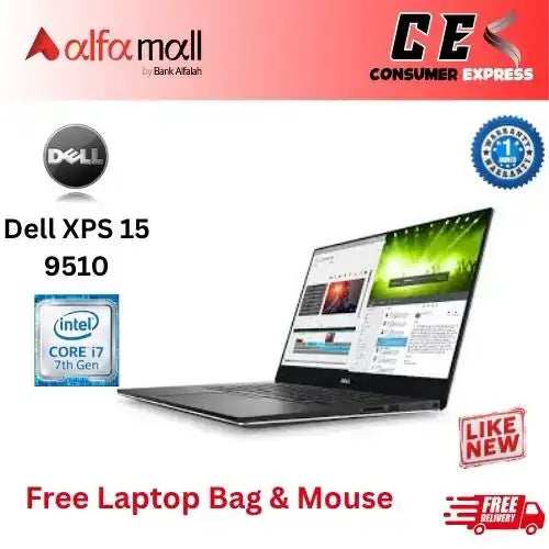 Dell XPS 15 9510 Core i7 7th Gen 16GB RAM 512GB SSD NVIDIA GeForce GTX 1050 4GB Graphics Card Touch 4K 15.6 Inch Display (Like New) Free Bag & Mouse