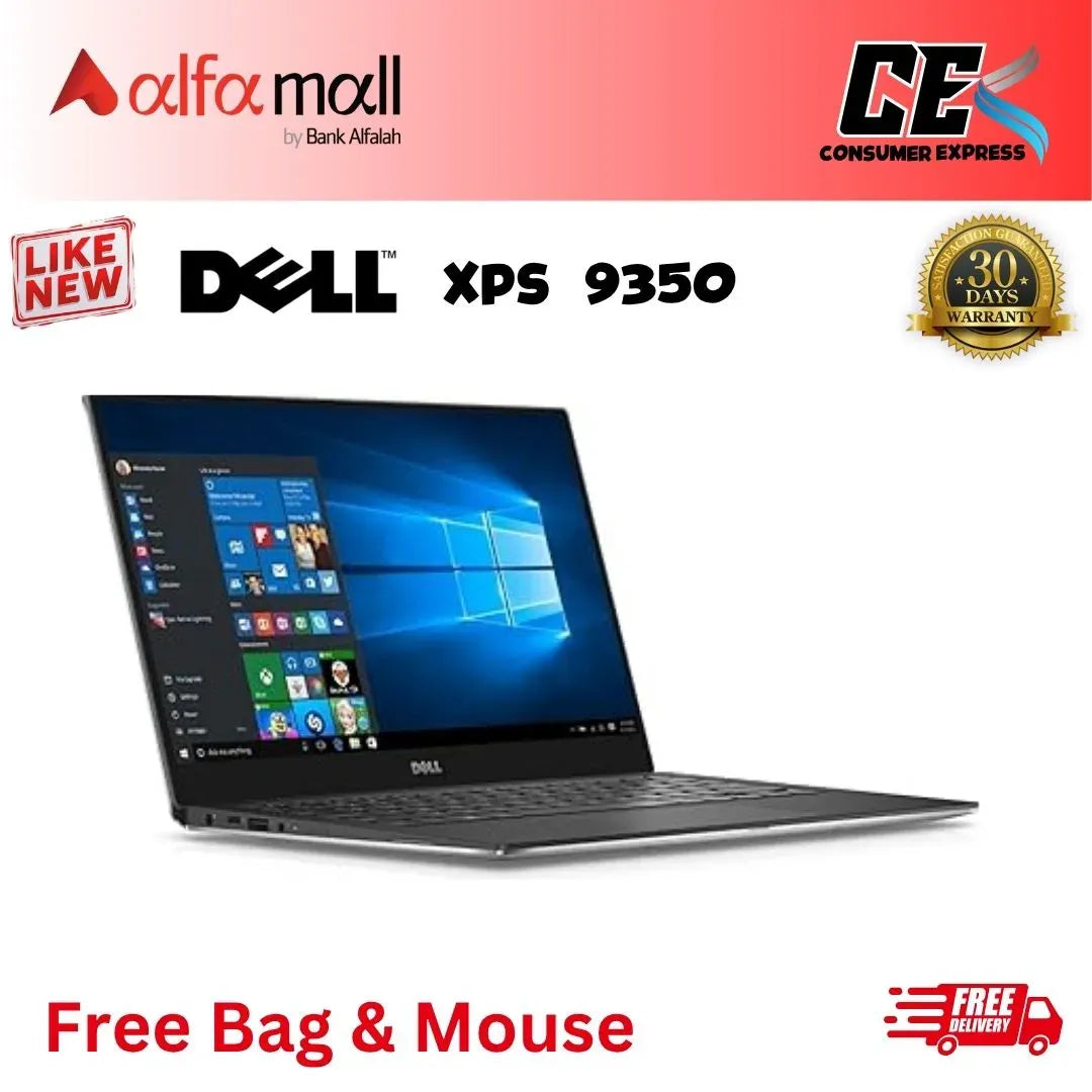 Dell XPS 9350 Core-i5-6th Gen 8GB RAM 256GB SSD 13.3-Inch Display (Like New) - Free Bag & Mouse