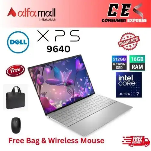 Dell XPS 9640 Laptop Intel Core Ultra 7 Processor 155H 16GB DDR5 512GB SSD Nvidia GeForce RTX 4050 6GB GDDR6 16.3" FHD+ Display Win11 Pro (New, Internial Warranty) Free Bag & Mouse