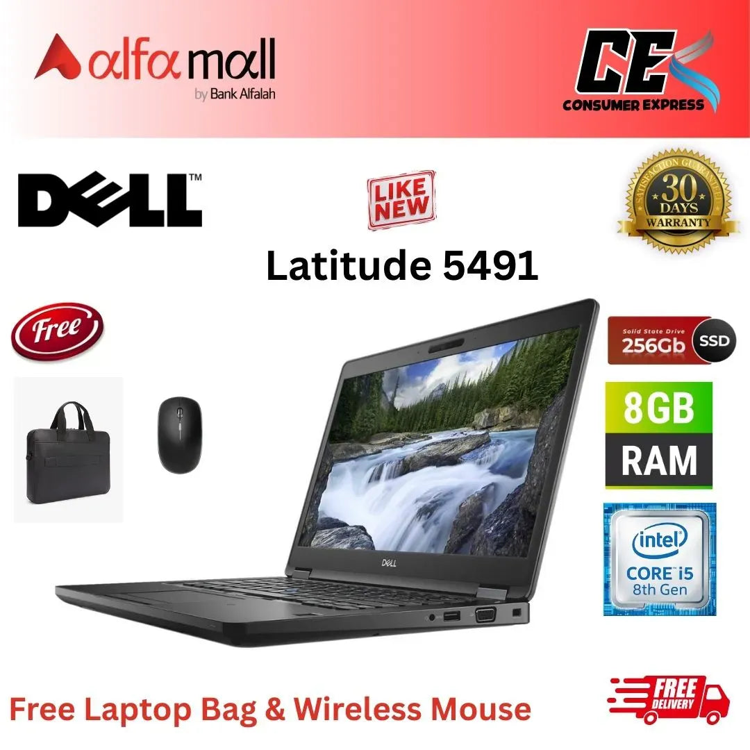 Dell litude 5491 Corei5 8th Gen 8 GB RAM 256 GB SSD 14.4 Inch Display (Like New) Free Laptop Bag & Mouse