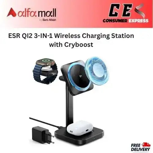 ESR QI2 3-IN-1 Wireless Charging Station with Cryboost -