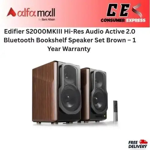 Edifier S2000MKIII HiRes Audio Active 2.0 Bluetooth Bookshelf Speaker Set Brown €“ 1 Year Warranty