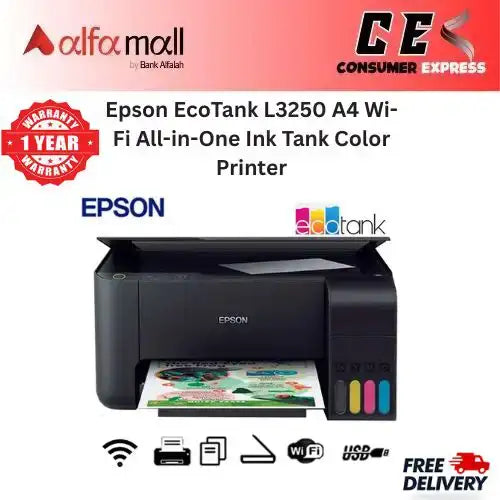 Eps EcoTank L3250 A4 WiFi Alline Ink Tank Color Printer 4500~Pages Black 7500~Pages Color (Brand New, Extra Black Ink)