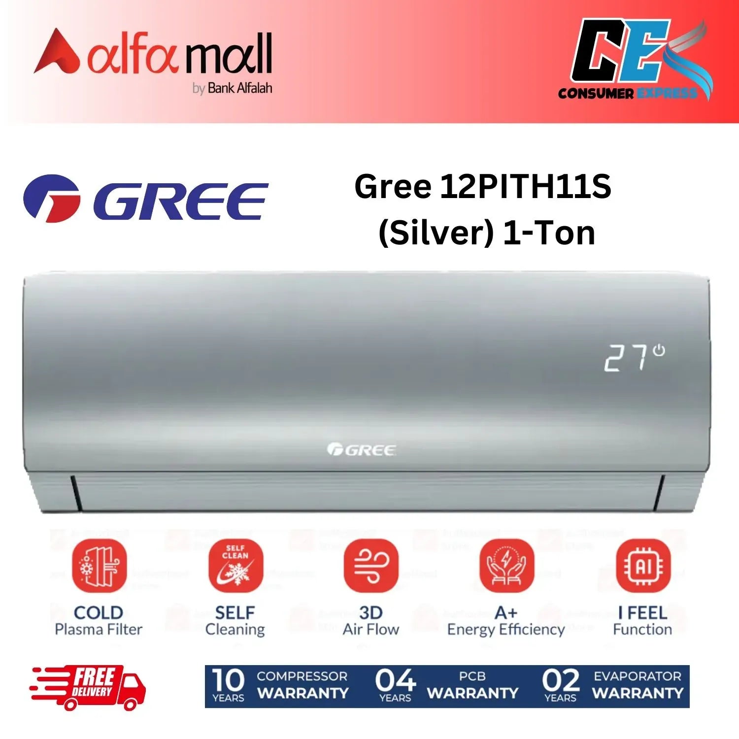 GREE Pular Series 12PITH11S 1 T Inverter Split Air Cditier €“ He & Cool Silver
