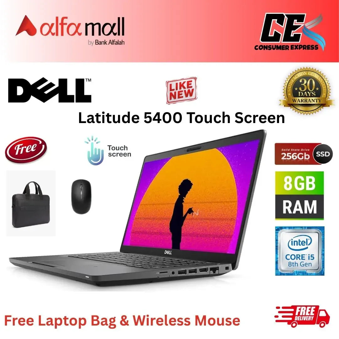 Dell Litude 5400 Corei58th Gen 8 GB RAM 256 GB SSD Touchscreen 14 Inch Display (Like New) Free Laptop Bag & Mouse