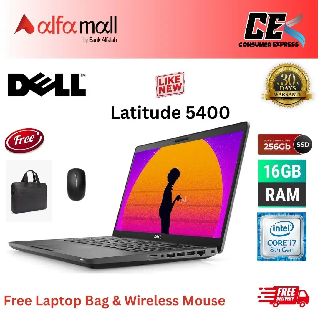 Dell Litude 5400 Corei7 8th Gen 16GB RAM 256GB SSD AMD Rade 540X Dediced 2GB Graphics Card 14 Inch Display (Like New) Free Laptop Bag & Mouse